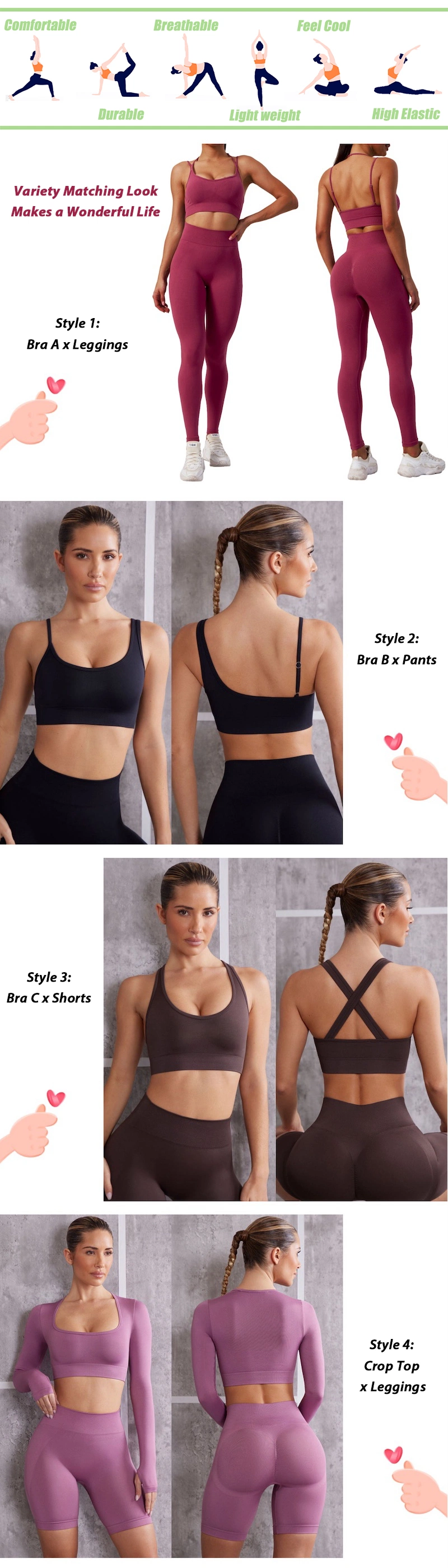 New Fancy 6PCS Workout Sets Seamless Yoga Fitness Clothing for Women, Sexy Gym Top with High Waisted Biker Shorts + Yoga Pants Ropa De Activewear