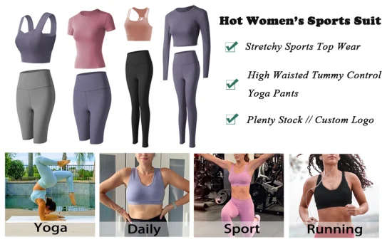 New Fancy 6PCS Workout Sets Seamless Yoga Fitness Clothing for Women, Sexy Gym Top with High Waisted Biker Shorts + Yoga Pants Ropa De Activewear