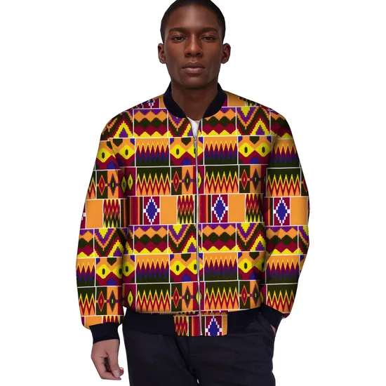 Hot Sale Custom African Men′s Jacket Ethnic Streetwear Bomber Wax Fabric Jacket Clothing